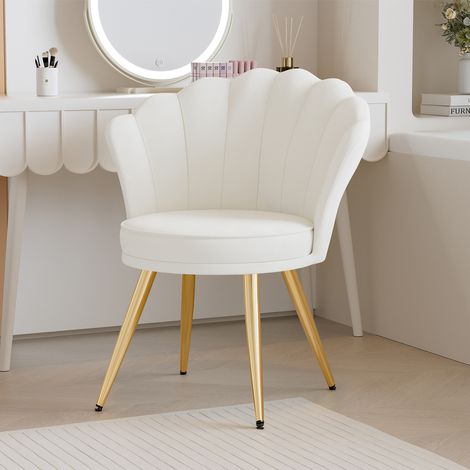Hawthyhome Samt Esszimmerstuhl 1 Stück, Wohnzimmerstuhl Küchenstuhl Polsterstuhl mit Rückenlehne Armlehne Metallbeine,für Esszimmer Wohnzimmer Küche,Weiß (1/5)