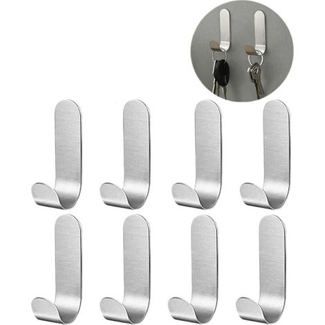 Set of 8 Stainless Steel Adhesive Hooks – Waterproof Self-Adhesive for Bathroom and Kitchen – High Maximum Load (1/5)