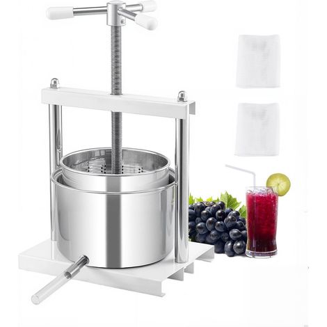 Pressoir à fruits de 5 L (1,45 gal), 2 fûts en acier inoxydable, presse à jus manuelle, presse pour cidre, pommes, raisins, teinture, miel, huile d'olive avec poignée triangulaire pour cuisine extérie (1/5)