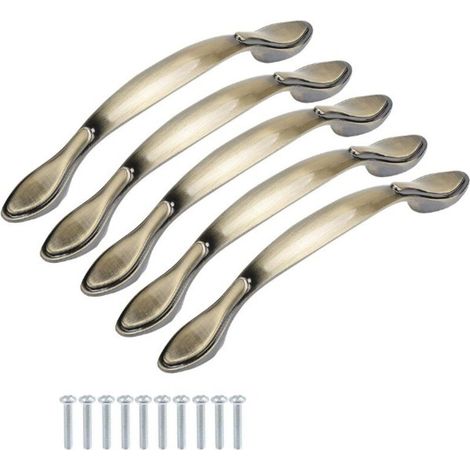 Set of 5 vintage furniture handles, cabinet door handles, 13 cm long (9.6 cm center hole), bronze green