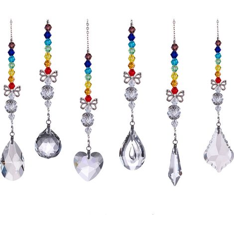 Lot de 6 attrape-soleil prisme en verre cristal, guirlande de perles décorative pour fenêtre, bureau, jardin et mariage (1/5)