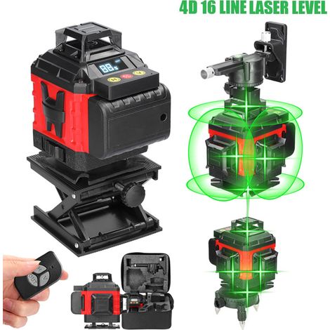 Ej.Life Niveau laser rotatif vertical et horizontal 4D à 16 lignes avec auto-équilibrage, IP54 Etanche, livré avec 2 batteries, Laser Croix Vert 25m (1/5)