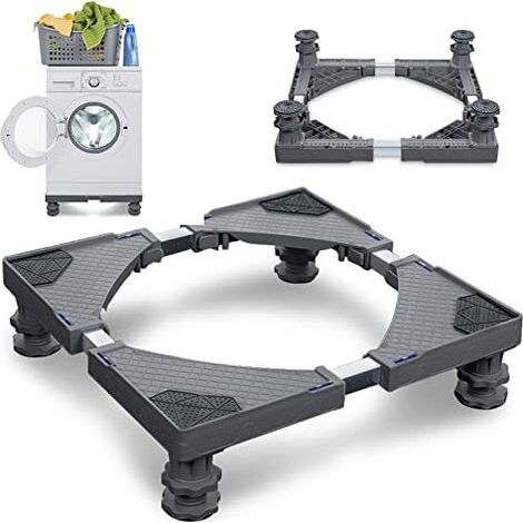 Waschmaschinen Untergestell Waschmaschine Sockel Kühlschrank Untergestell für Waschmaschine Trockner Gefrierschrank, Einstellbare Breite 44-75 cm Höhe 10-13 cm - Grau, 4 Füße Ohne Rollen