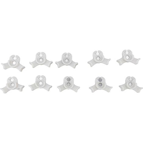 Packung mit 20 weißen, pflanzenschonenden Kunststoff-Stützclips, 90° verstellbarer Winkel, für Gewächshäuser und Gärten.