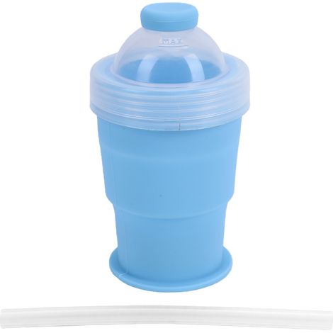 Gobelet à glace portable avec paille 2 en 1 en silicone pliable, idéal pour les voyages, le camping et le bureau (bleu). (1/5)