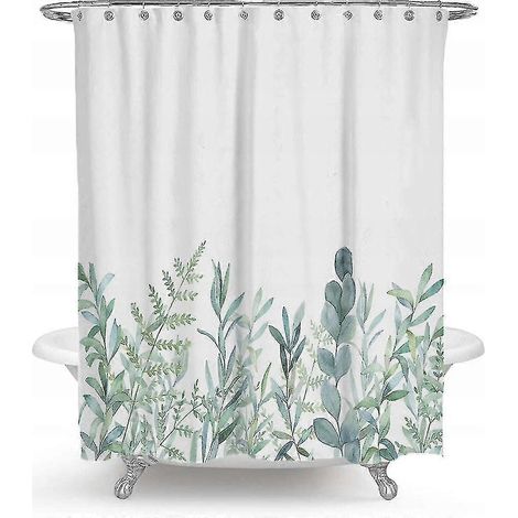 Rideau de douche avec 12 anneaux de fixation, 180 x 180 cm, motif plantes vertes (1/5)
