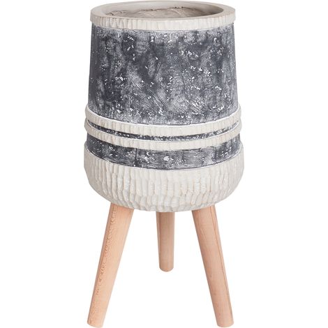 Maceta industrial alta soporte de madera de magnesio a rayas gris y beige Arisaema