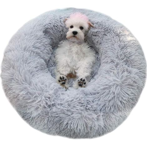 Cama redonda con forma de rosquilla para perros y gatos - Suave y cálida - Saco de dormir cómodo para primavera y otoño (gris claro, 50 cm) (1/5)