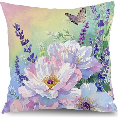 Housse de coussin plantes fleurs feuilles vertes, décoration canapé-lit rustique,45×45cm (1/5)