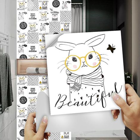10 Pcs Papier Peint Carrelage Autocollant Stickers De Tuiles Pour Animaux 10 X 10 Cm Style Mosaque Sticker Mural Film Dcoratif Impermable Pour Car (1/5)