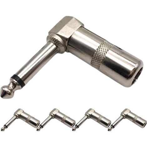 Adaptateur de Prise Jack Guitare à Angle Droit 6,35 Mm Mono en Alliage de Zinc Argenté, Pack de 5, Installation Facile et Plug and Play pour Haut-parleurs et Microphones (1/5)
