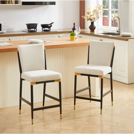 MEUBLIV Lot de 2 tabourets de bar scandinaves beige et noir doré avec repose-pieds (1/5)