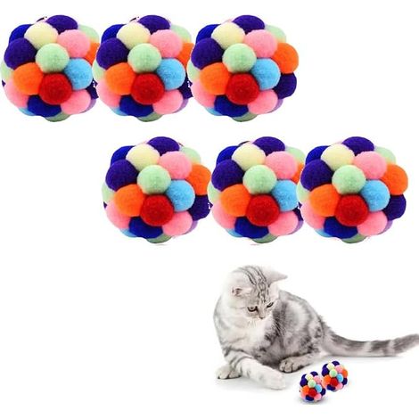 6 Pièces Colorés Balle Rebondissante en Peluche Arc-en-Ciel, Jouets Interactifs pour Chats Intérieurs avec Boule Douce à Mâcher (1/5)