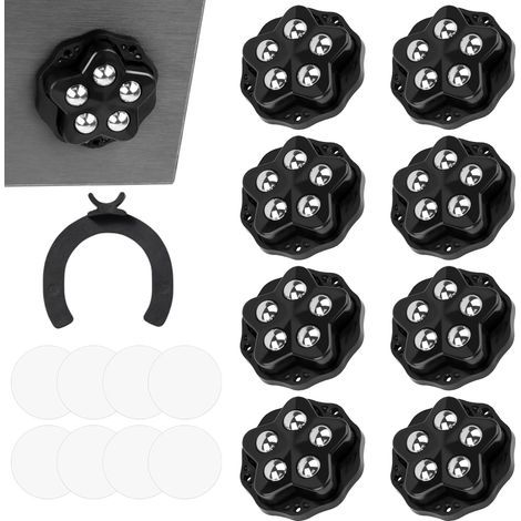 Möbelrollen, 8 Stück Mini-Lenkrollen mit 360°-Drehgelenk und 5 Stahlkugeln, selbstklebende Mini-Rollen für Kleingeräte, Möbel, Blumentöpfe und Ornamente (schwarz)