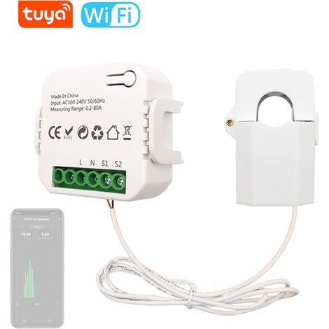 Compteur énergie à pince Tuya WiFi 80A – Application mobile – Commande vocale Google Home – Domotique (1/5)