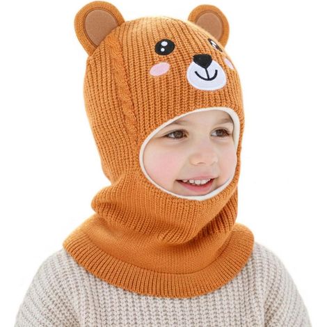 Kinder Schlupfmütze mit Bärenohren, warm gefüttert, winddicht, orange (1/5)