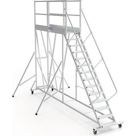 Piattaforma con ruote 14 gradini - Altezza massima di lavoro 4.80m - PTF2514-GD