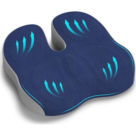 Coussin, Coussin Chaise Bureau, Coussin Ergonomique Assise pour Soulager la Pression et Les Douleurs des Hanches et de la Sciatique - Bleu Marine (1/5)
