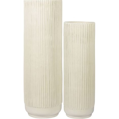 Vase terracotta beige lignes verticales décor contemporain - beige naturel texturé (1/3)