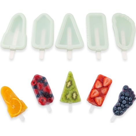 Ensemble de 5 moules à esquimaux en silicone avec couvercles – Moules empilables pour glaces maison, 5 formes différentes (1/5)