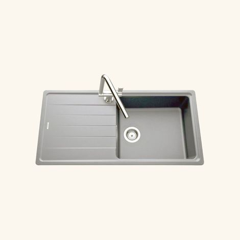 Schock – Évier granit gris 100x50 cm à encastrer – 1 bac réversible avec égouttoir – Bonde et siphon inclus – Pour meuble sous évier 60 cm minimum (1/3)
