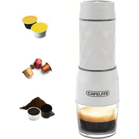 Machine à café portable 3-en-1 manuelle, idéale pour randonnée, pêche, camping, voyage ou cadeau pour débutants, couleur blanche. (1/5)
