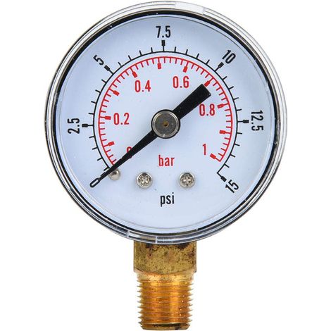 Manomètre mécanique 1/8inch BSPT connexion inférieure pour test de pression de carburant air eau gaz(0-15psi,0-1bar) (1/5)