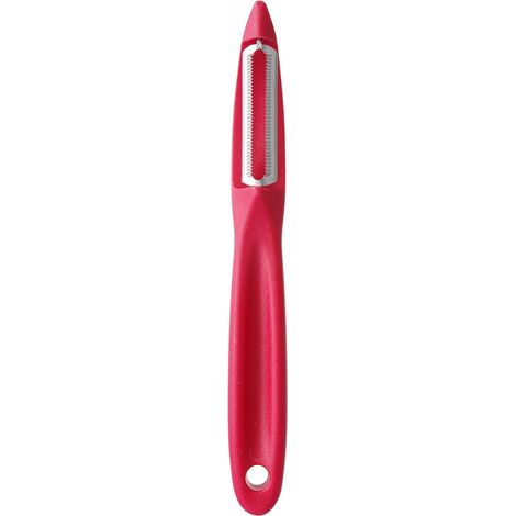 Éplucheur universel à lame pendulaire, lame dentelée: 50mm, pour fruits et légumes, tranchant denté, double tranchant, éplucheur de cuisine, de patates, 175x(H)22mm, inox, polypropylène, rouge