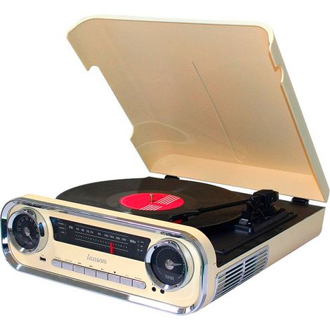 Lauson 01tt15 crema giradischi vintage 3 velocità bluetooth usb registrazione mp3 fm