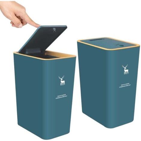 Poubelle avec couvercle, lot de 2 poubelles de 4 gallons/15 litres avec couvercle à pression, petite poubelle, résistante aux chiens, poubelle en plastique, salle de bain (vert)