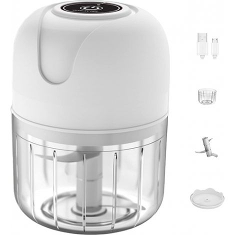 1PC Mini Electric Garlic Chopper, 250ml Blender, Mini Garlic Cutter for Garlic, Vegetables, Fruits, Onions, Meats, Salads, Baby Food, Condiments (White 250ml) (1/4)