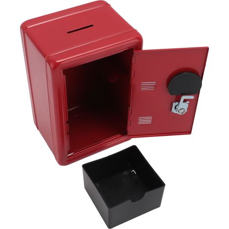 Mini coffre-fort rouge en forme de dictionnaire, tirelire en métal avec serrure à clé et code pour pièces de monnaie, bijoux et objets de valeur (1/5)