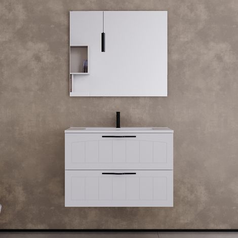 Meuble de salle de bain 80cm simple vasque - 2 tiroirs - blanc - PIA (1/5)