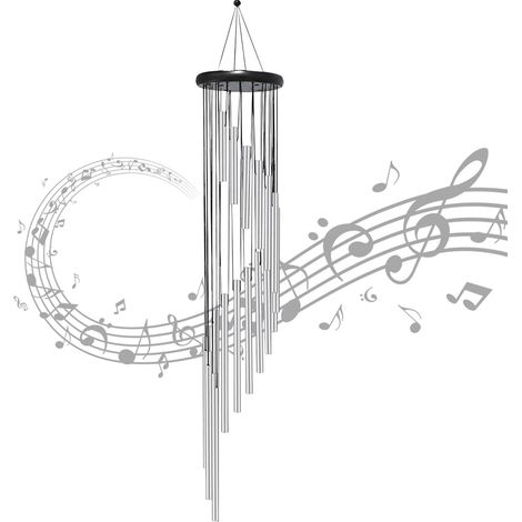 Windspiel mit 18 Aluminiumrohren, Silber, für Garten & Zuhause