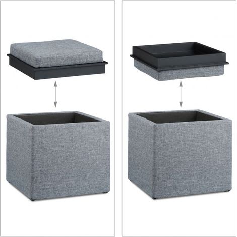 Tabouret coffre de rangement plateau lin gris foncé (1/2)