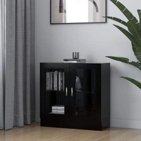Bibliothèque Étagère de Rangement - Armoire à vitrine pour Bureau Salon Chambre Cuisine Noir 82,5x30,5x80 cm Aggloméré BV937124 - BonneVie (1/5)
