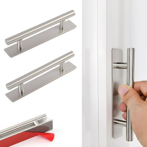 Selbstklebende Möbelgriffe, 150 mm, Edelstahl, bohrfreie Klebegriffe für Schränke, Kleiderschränke, Türen, Schubladen, Küchen und Badezimmer, silberfarben (1/5)