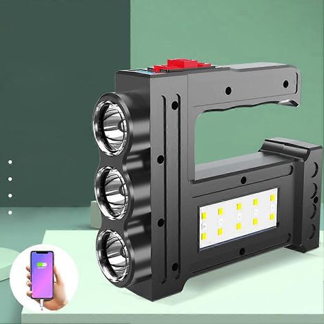 Lampe frontale portable puissante pour extérieur avec éclairage latéral LED, rechargeable, longue portée, mode flash. (1/5)