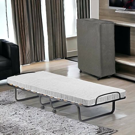 Talamo Italia - Letto pieghevole Deva, Brandina con rete 12 doghe, Materasso incluso, Lettino salvaspazio, 100% Made in Italy, 80x190h37 cm, Cover protettiva inclusa, con imballo rinforzato
