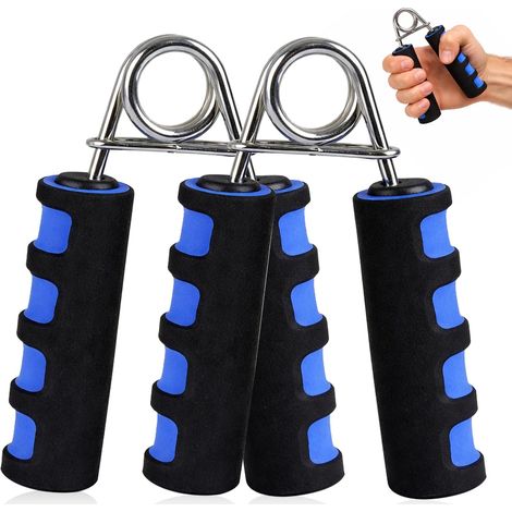 Lot de 2 poignées musculation, haltère doigts, mousse, bleu, grip, rééducation, fitness, exercice (1/5)