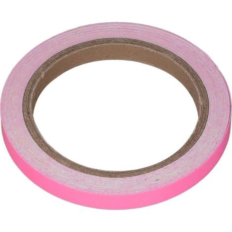 Ruban fluorescent rose 20mm brillant dans le noir, 10m pour murs lisses et escaliers, chargé sous lumière UV. (1/5)