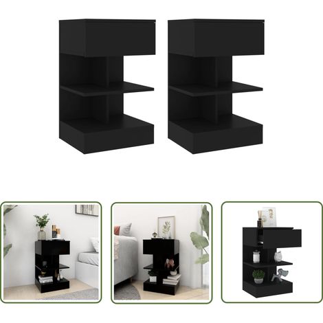 The Living Store Tables de chevet 2 pcs Noir 40x35x65 cm - Table De Chevet - Meuble De Chambre - Table Nuit - Mobilier Design - Rangement (1/5)