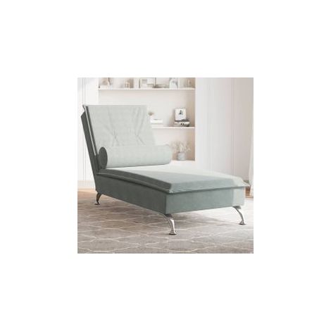 Chaise longue de massage avec traversin gris clair velours (1/5)