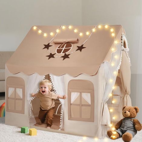 Tente Enfants Interieure - Maison de Jeu intérieure pour Enfants avec Tapis, lumières, pendentifs Arc-en-Ciel et Drapeau étoilé, Tente de Jeu tipi pour la décoration de Chambre d'enfants (1/5)