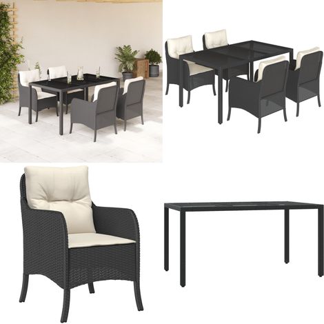 5-tlg. Garten-Essgruppe mit Kissen Schwarz Poly Rattan - Gartengestell - Gartenmöbelset - Outdoor Möbel - Gartentisch - Gartensessel - Home & Living (1/5)