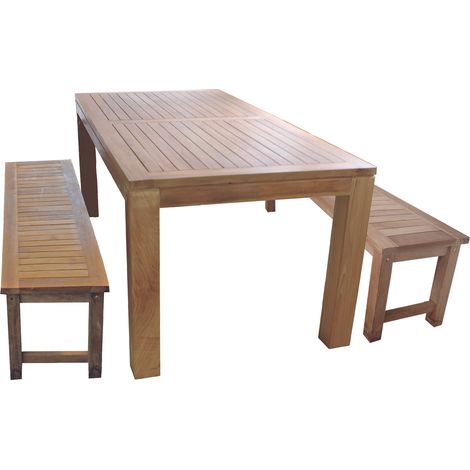 Teakholz Garnitur Tisch 180x90x75 + 2 Teakbänke-TH029 (1/2)