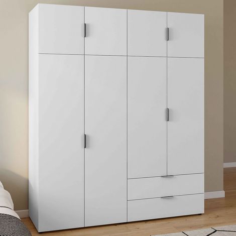 MINA armario blanco de 4 puertas 160 cm con 2 armarios altos y 2 cajones