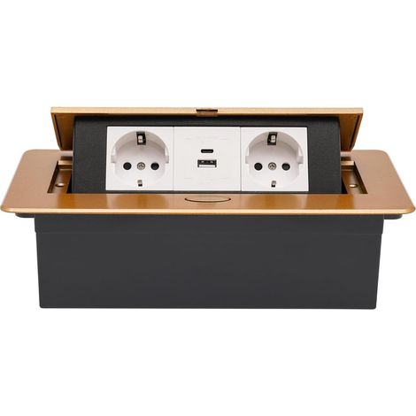 Prise de courant dissimulée pour table, prise de courant rétractable, prise de bureau, prise escamotable USB Type-C à charge rapide, prise de courant encastrée (dorée)
