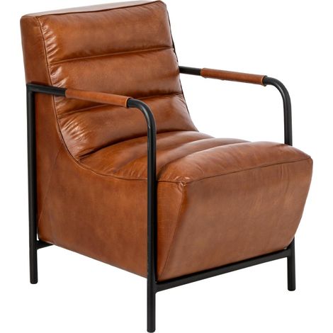 Fauteuil Design en Cuir "Austin" 83cm Camel (1/5)