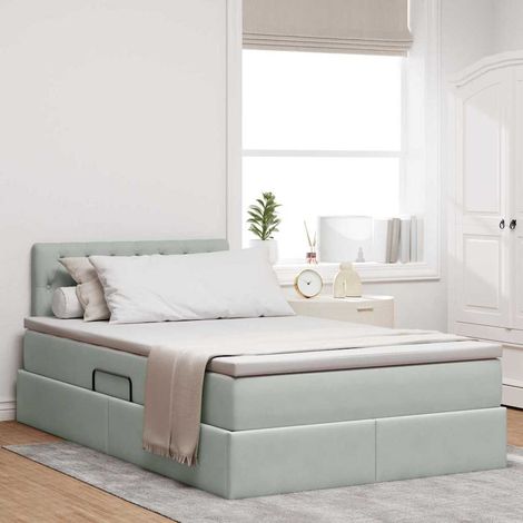 Bett mit Stauraum und LED mit LED Hellgrau 120 x 200 cm Samt